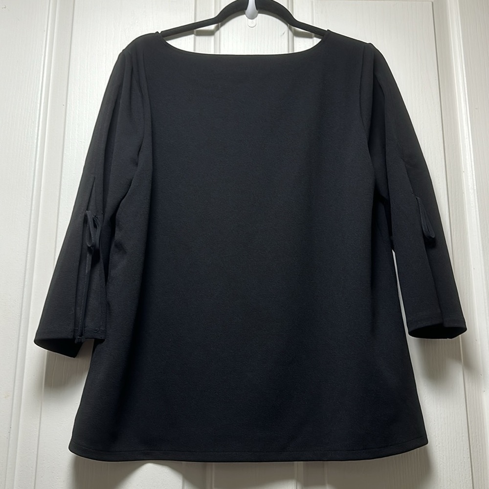 ANN TAYLOR Split Sleeve Black Blouse Sz Large - Picture 2 of 7